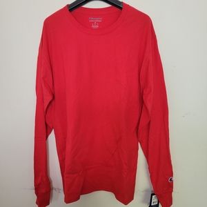 Champion long sleeve jersey tee size medium 100% cotton RED NWT